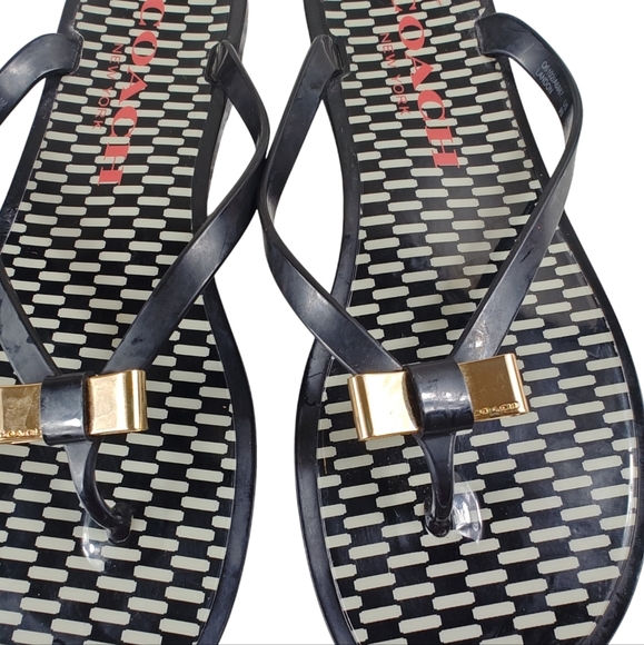 COACH Black White Landon Jelly Bow Flip Flop SANDALS Size 9 - Picture 4 of 10